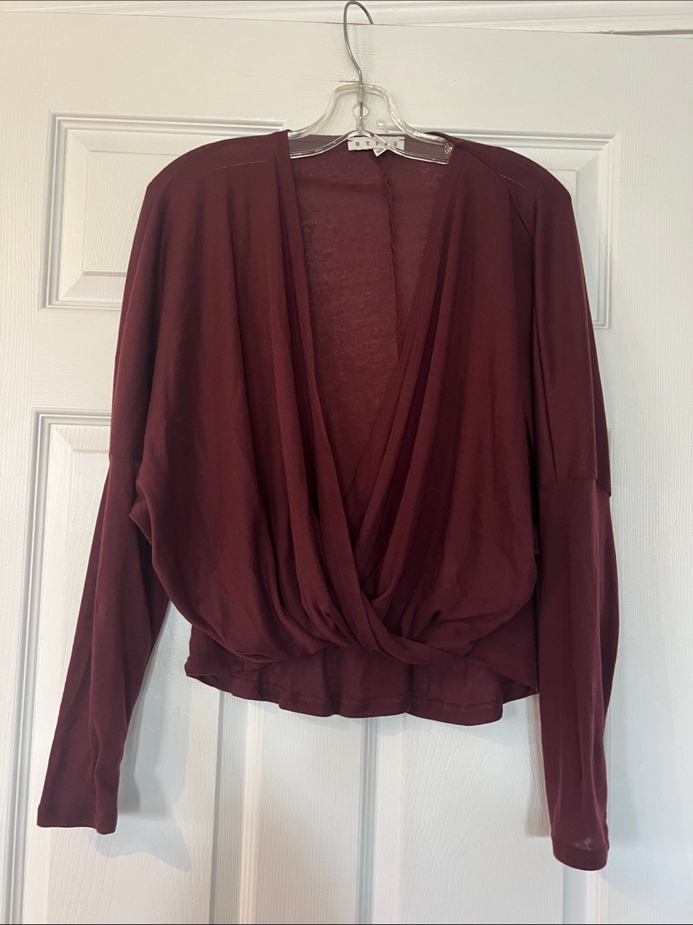HYFVE Twist-Front Long Sleeve Top in Burgundy